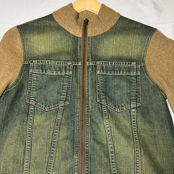 Women's Express 100% Lambs Wool & Denim Full Zip Mock Sweater Jacket Size Small - Picture 5 of 8